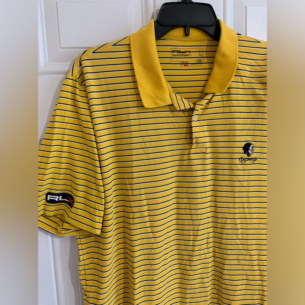 RLX Ralph Lauren‎ Shirt Mens L Yellow Polo Short Sleeve Golf Striped Preppy
